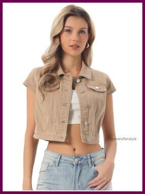 Cropped Denim Jacket Short Sleeve Summer Jean Jacket Women's